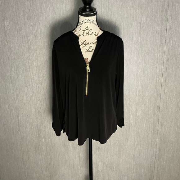 Michael Kors Black Blouse with Gold Zipper Size Large - Picture 1 of 12